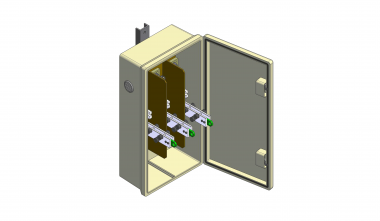 Boîtier pour couteau de sectionnement avec 3 couteaux de sectionnement pour 3 alimentations (avec 3 entrées et 3 sorties)