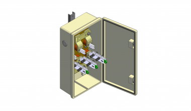 Boîtier pour couteau de sectionnement avec 3 couteaux de sectionnement pour 1 alimentation de deux secteURS avec pontage (avec 1 entrée et 2 sorties)