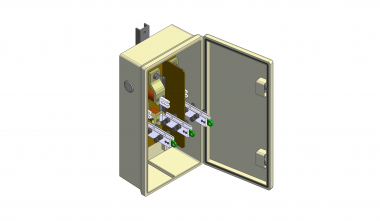 Boîtier pour couteau de sectionnement avec 3 couteaux de sectionnement pour alimentation + et - avec pontage + ou - (avec 2 entrées et 3 sorties)